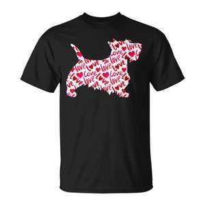 T-shirt Scottie Scottish Terrier Heart Dog pour la Saint-Valentin, noir, taille moyenne - Product Image 1