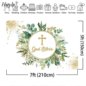 Fondo de Fotografía Hstyle Dios Bendiga, Hojas Verdes, Decoración para Primera Comunión, Baby Shower, Bautizo, Fiesta de Bautismo - Product Image 4