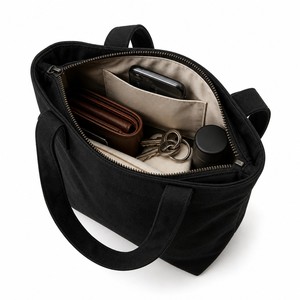 Canvas <b>Tote</b> <b>Bag</b> <b>with</b> Zipper and Inner <b>Pocket</b> Custom Logo Reusable Shopping Shoulder <b>Bag</b> Wholesale - Product Image 5