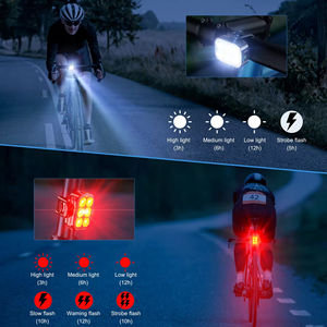 Ensemble de lumières de vélo, feu avant et arrière, avertissement de sécurité, phare rechargeable pour le cyclisme, lampe LED de vélo de nuit, étanche IP65, 3 modes - Product Image 2