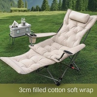 Fauteuil de glamping pliable et portable avec cadre métallique et rembourrage en coton, inclinable, avec accoudoirs et repose-pieds, chaise longue d'extérieur à dossier plat
