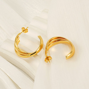 ZOGXIN Geometric Hoop Earrings 18K Gold Plated Titanium Steel Party Jewelry - Product Image 4