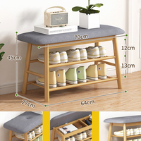 Banc de rangement pour chaussures en bambou confortable, organisateur moderne pour le salon, entrée, banc de rangement pour chaussures