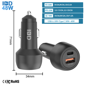 Ibd Chất lượng cao phổ 48W Loại C PD 30W PPS 33 W 33 Watt USB Một QC 18W Điện thoại di động 12V siêu nhanh xe sạc cho tất cả các điện thoại - Product Image 2