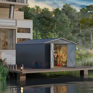 Vendita Diretta Capanno da Giardino <span class=keywords><strong>in</strong></span> <span class=keywords><strong>Ferro</strong></span> Zincato Stile Industriale 3,66m x 3,05m Marrone con Design Impermeabile Facile da Montare - Product Image 1