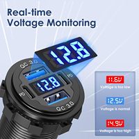 Stopkontak Pengisi Daya USB 4-Port Aluminium dengan Voltmeter LED 12-24V 36W QC3.0 dan 60W PD untuk Mobil, Kapal, ATV, dan Kelautan