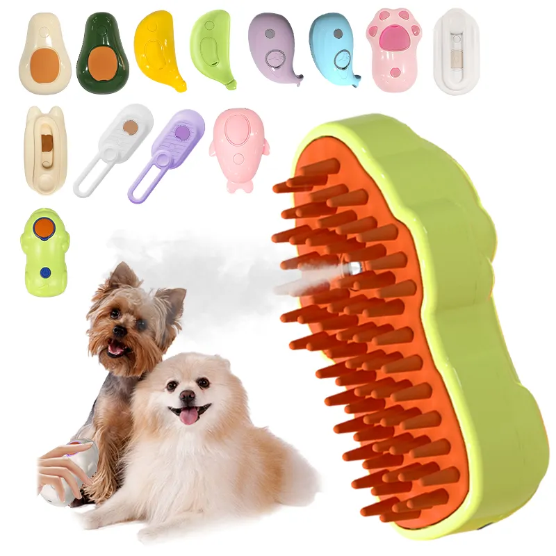 Cepillo de vapor de masaje de silicona para ducha eléctrica para mascotas 3 en 1 personalizado peine de autolimpieza cepillo de vapor para perros y gatos para desprenderse