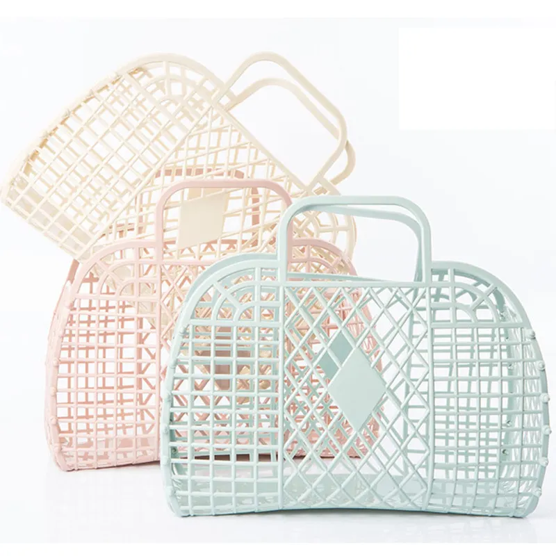 Personalized Retro Vintage Foldable Plastic Pvc Jelly Basket Tote Bag Beach Bag Handbag Purse For Girls Women Party Favor Bags