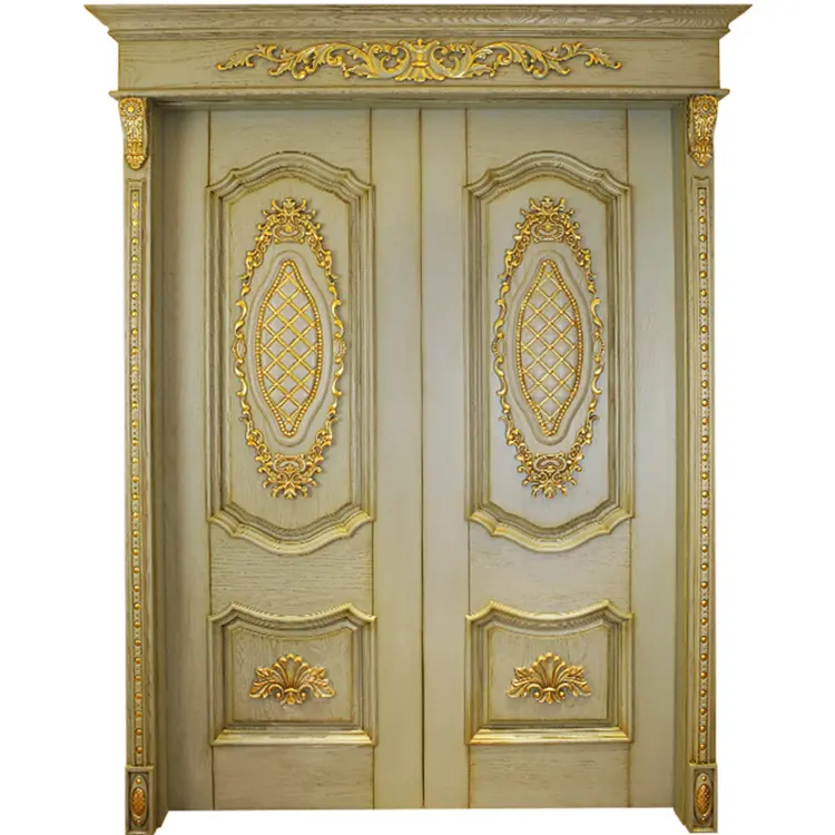 Grande porte d'entrée de Style français, Design moderne, Villa de luxe en bois massif, porte principale à double feuille, quincaillerie en fer forgé