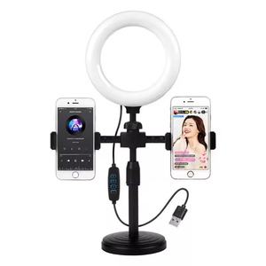 Anneau lumineux LED de 6 pouces avec trépied support de téléphone double pour la diffusion en direct maquillage photographie luminosité réglable lumière de remplissage - Product Image 1