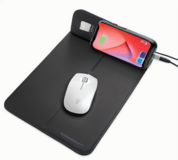 Hot Sale Custom logo 15W Fast Wireless Charging PU Leather Mousepad