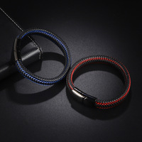 Bracelet tressé en cuir PU pour homme avec fermoir magnétique en acier inoxydable, plaqué sous vide, bicolore, pour hommes