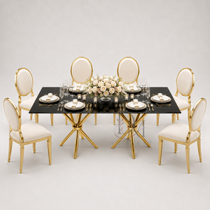 Mesa Rectangular de Lujo de Acero Inoxidable con Cubierta de Vidrio Negro y Base de Varillas Cruzadas para Eventos, Bodas y Banquetes - Product Image 2