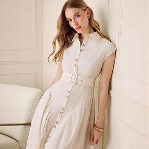 Camisa Maxi Clásica Francesa Informal, Lisa, con Cinturón en la Cintura Alta, Cuello con Botones, Ecológica, Transpirable, OEM, ODM, Envío Rápido - Product Image 4