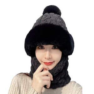 Women's Winter Pom Pom Hat Neck Warmer Face Mask Beanie Full Face Thickened Warm Cold Proof Headgear - Product Image 5