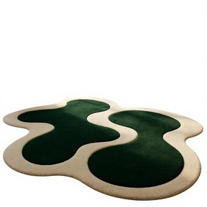 Tapis géométrique en laine tufté à la main de qualité supérieure ITHL, moderne, résistant aux taches, lavable, antidérapant, à poils ras, provenant de l'Uttar Pradesh - Product Image 1