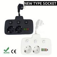Multiprise ronde standard UE pour l'Espagne et l'Allemagne avec 2 prises CA, 3 USB, 1 Type-C, 110V 220V 250V, protection enfant