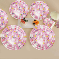 LR 24Pcs Set de vaisselle imprimé lapin de Pâques rose Assiettes en papier et tasses à boissons chaudes pour la fête Fournitures de décoration de table