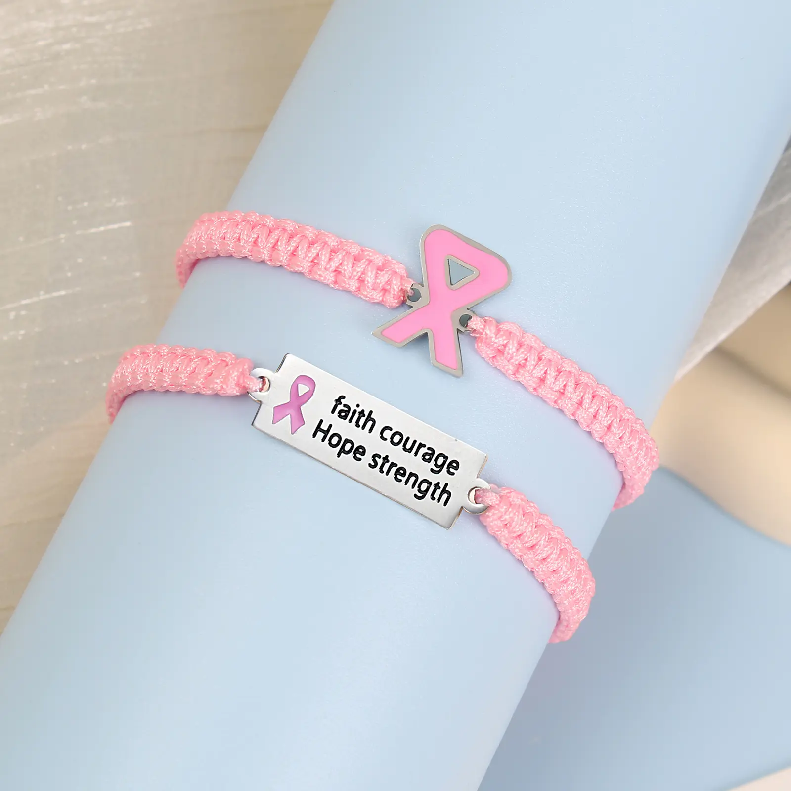 हस्तनिर्मित आशा विश्वास शक्ति साहस प्रेरणादायक रिस्टबैंड स्तन कैंसर जागरूकता गुलाबी रिबन कंगन