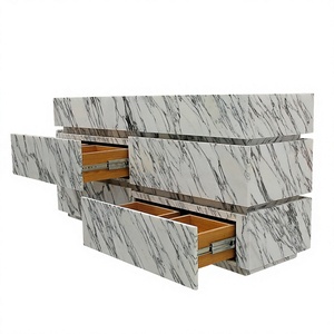Marble Bathroom <b>Vanity</b> Solid Wood Plywood <b>Vanity</b> Set <b>LED</b> Mirror Cabinet for Apartment Guest Bath - Product Image 1