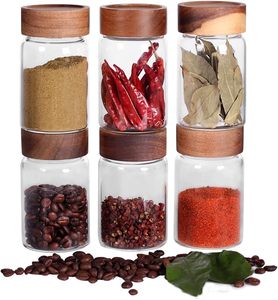 High Borosilicate Air Tight Storage <b>Jars</b> Containers With Acacia Wood Lid Glass <b>Jars</b> for Food Glass <b>Spice</b> Honey <b>Jars</b> - Product Image 1