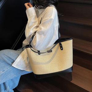 Fashion Women's <b>Straw</b> Tote <b>Bags</b> with Zipper Daily Travel Use <b>Straw</b> Handbags Large Capacity Totes - Product Image 2