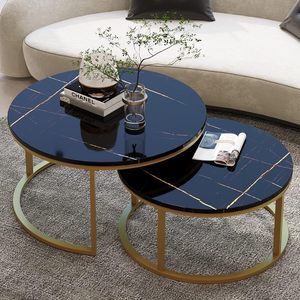 Mesa de Centro Redonda de Mármol de Estilo Nórdico Moderno, Mesas Nido Doradas, Certificación UNE-EN 12520, Muebles de Comedor de Lujo - Product Image 1