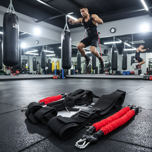 レジスタンスバンドセット ボクシング MMA 格闘技トレーニング器具 150ポンド エクササイズバンド カフ付き ベルト スピードトレーニング - Product Image 2