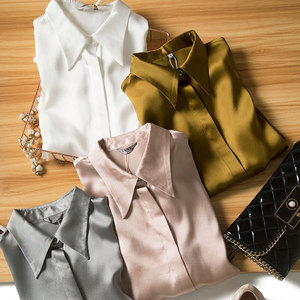 Camicia di <span class=keywords><strong>seta</strong></span> di alta qualità camicia di raso di <span class=keywords><strong>seta</strong></span> a maniche lunghe da <span class=keywords><strong>donna</strong></span> Design senso di <span class=keywords><strong>seta</strong></span> camicetta allentata di colore puro Blazer da <span class=keywords><strong>donna</strong></span> - Product Image 2