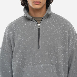 Sweat-shirt à capuche zippé unisexe avec étiquette tissée personnalisée 600 grammes 100% coton imprimé demi-fermeture éclair Streetwear garder au chaud - Product Image 5