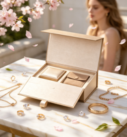 Nouveauté, boîte à bijoux carrée en or champagne de luxe, boîte à bague en diamant, boîte à boucles d'oreilles, boîte à pendentif avec boîte extérieure en papier, emballage de bijoux