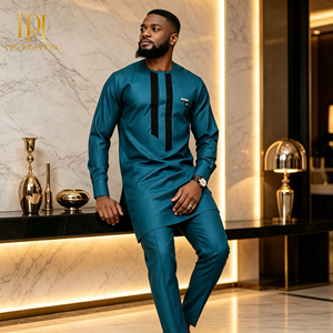 Articles vendus en gros : Ensemble décontracté 2 pièces pour <span class=keywords><strong>homme</strong></span>, style ethnique africain, <span class=keywords><strong>chemise</strong></span> à manches longues et pantalon, idéal pour l'été – Vêtements élégants - Product Image 2