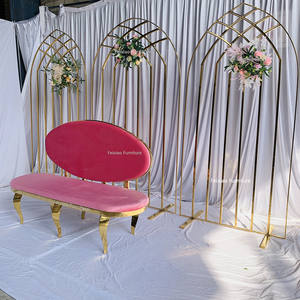 Vente en gros de meubles de fête d'hôtel canapés 2 places pour trône canapé de mariée et de marié en acier inoxydable doré à dossier ovale - Product Image 5
