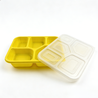 Boîtes en plastique PP jetables personnalisables à 5 compartiments pour bento, restauration rapide, sûres, recyclables, de qualité alimentaire, avec couvercles