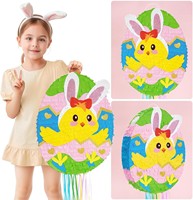 Piata en carton pour œufs et lapins de Pâques, décoration de fête pour enfants, bâton de masque pour les yeux - Design mignon œuf de poussin pour anniversaire et printemps