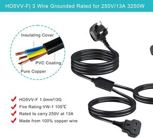 Nhà Sản Xuất Bán Hàng Trực Tiếp Anh 250V 13A Mở Rộng Ổ Cắm Điện Dây Mở Rộng Dây 3 Pin Anh Cắm Với Cầu Chì Dây Điện - Product Image 3