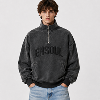 Sweat-shirt à capuche personnalisé en molleton bouclette à col montant, noir, épais, 100 % coton, avec fermeture éclair 1/4, fabriqué sur mesure