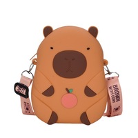 Sac à dos en peluche Capybara mignon et doux, petit sac à bandoulière en silicone pour filles, porte-monnaie de dessin animé, sac à clés pour téléphone portable