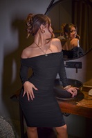 Ropa de moda para mujer Vestido de malla de un hombro Vestido de fiesta sin espalda de club de mujer sexy