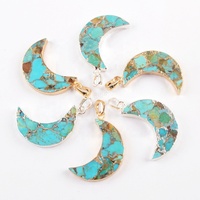 Vente en gros collier de pierres précieuses en acier inoxydable turquoise en forme de lune pour femmes en plaqué or 18 carats