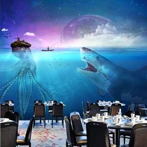 Decoración para Sala de Estar y Cafetería: Papel Tapiz HD con Diseño de Ballenas del Océano <span class=keywords><strong>Azul</strong></span>, Revestimiento de Pared Impermeable - Product Image 5