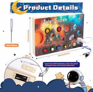 Hot Selling Wooden Toy New Sensory Toys <b>Solar</b> <b>System</b> Busy Board with LED <b>Light</b> Switches - Product Image 2