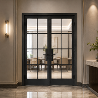 Porte d'entrée commerciale sur mesure en acier noir moderne avec double vitrage pour bureau, hôtel et magasin de détail