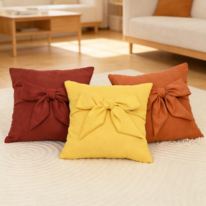 Cuscini e <span class=keywords><strong>Federe</strong></span> Decorative in Finta Pelle Scamosciata Tinta Unita con Fiocco Annodato a Mano, Graziosi Cuscini Decorativi per Soggiorno, Divano e Camera da Letto - Product Image 2