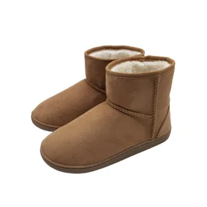 OEM Hot Selling Custom Logo Women's Comfort Winter Snow Warm Home Suede Ankle Boots Knitted Flet Sherpa Fleece Indoor Boots