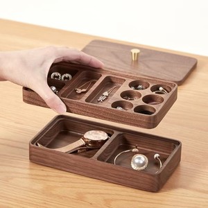 Custom-made black walnut wood multi-layer jewelry <b>box</b>, <b>earring</b> and other jewelry storage, double-layer creative jewelry - Product Image 1