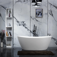 Baignoire autoportante carrée moderne en résine blanche solide Trempage à chaud Égouttoir Gemei Pierre artificielle Matériau pour hôtels Salle de bain