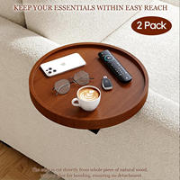 Plateau de canapé design européen pour 2 places, 11,8 pouces, réglable, en bois naturel, support de téléphone, plateau de table, clip antidérapant, facile à nettoyer