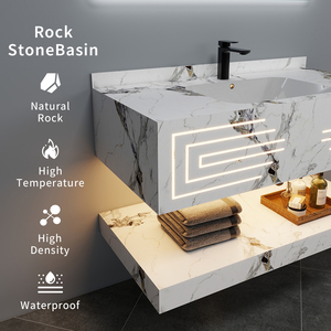 Ensemble de meuble-lavabo mural intelligent moderne avec miroir, en céramique sans joint, résistant à l'eau, avec éclairage LED intégré, pour hôtel et villa - Product Image 4