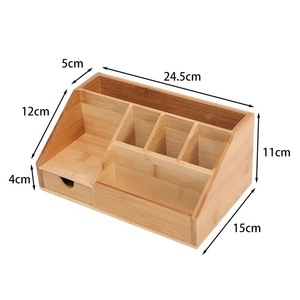Bamboo Desktop Organizer With Partitions Natural Wood Color Rectangle Standing Type Office <b>Storage</b> <b>Box</b> <b>Drawer</b> Type - Product Image 4